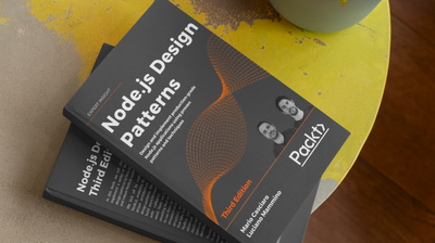 A picture of the cover of the Node.js Design Patterns book